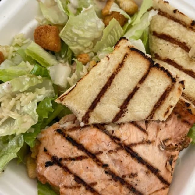 Cajun Salmon Caesar Salad.
