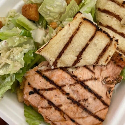 Cajun Salmon Caesar Salad.